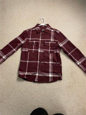 H&M Regular Fit Plaid Flannel Shirt Burgundy Red Long Sleeve Size S